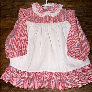 Vintage Cape Cod Baby Dress – 24 Months Stripe Floral Prairie Cottagecore
